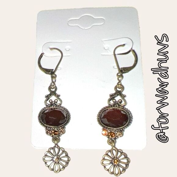 Lia Sophia Bronze Color Dangle Earrings with Rhinestone - Picture 3 of 8